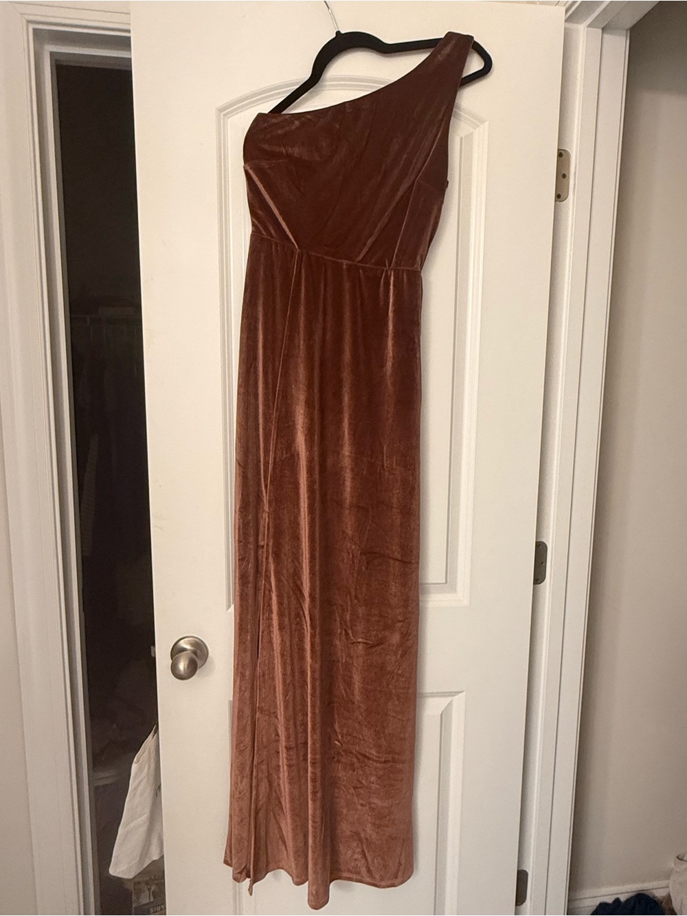 Baltic Born One-Shoulder Velvet Maxi Dress in Dessert Rose